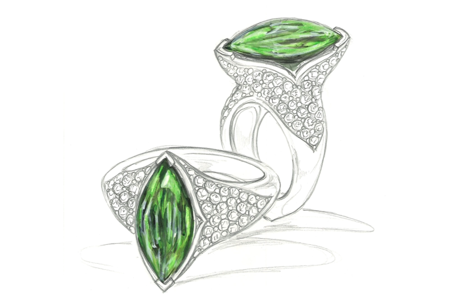 3.05ct Neon Tsavorite Ring with D Flawless Diamonds set in 18K Yellow Gold