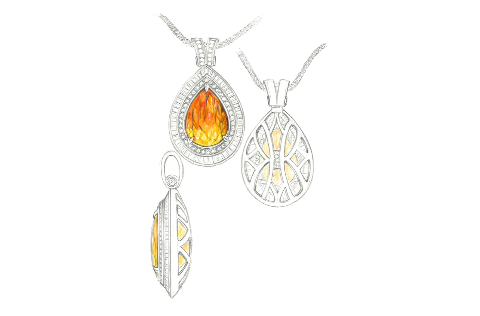31.68ct Record Imperial Scheelite Necklace with D Flawless Diamonds set in 18K White Gold