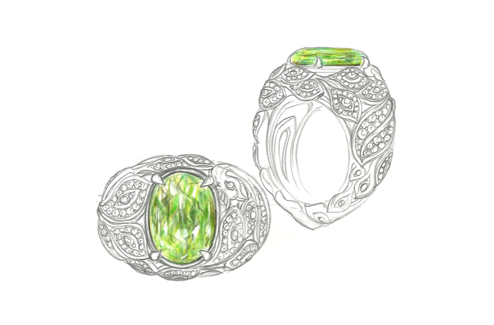 6.25ct Racing Green Paraiba Ring with D Flawless Diamonds set in 18K Yellow Gold