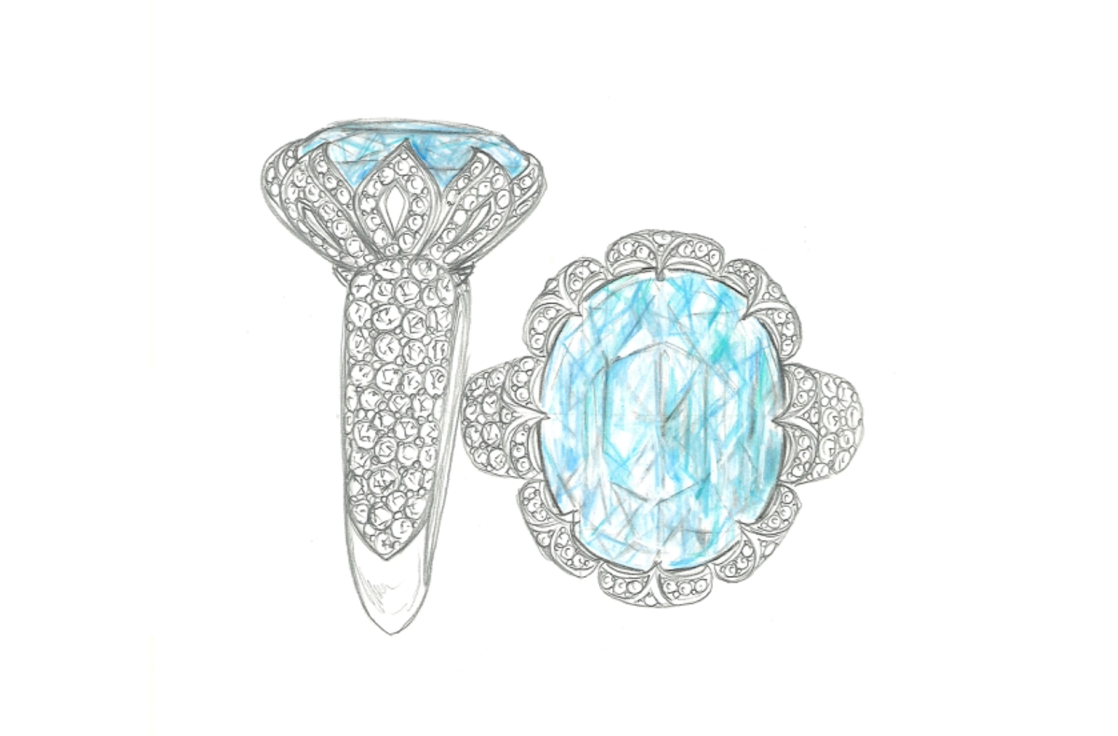 22.03ct The Botswana Blue Titanium Tourmaline Ring with D Flawless Diamonds set in 18K White Gold
