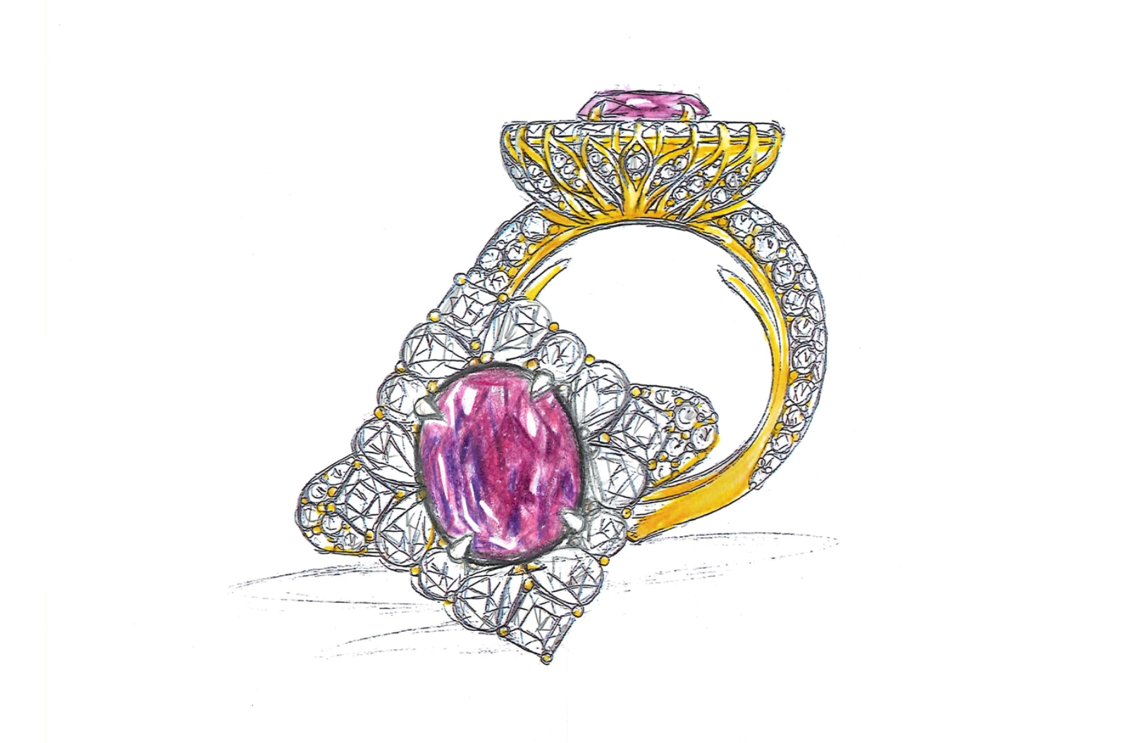 3.81ct Unheated Kashmir Sapphire Ring with D Flawless Diamonds set in 18K Yellow Gold