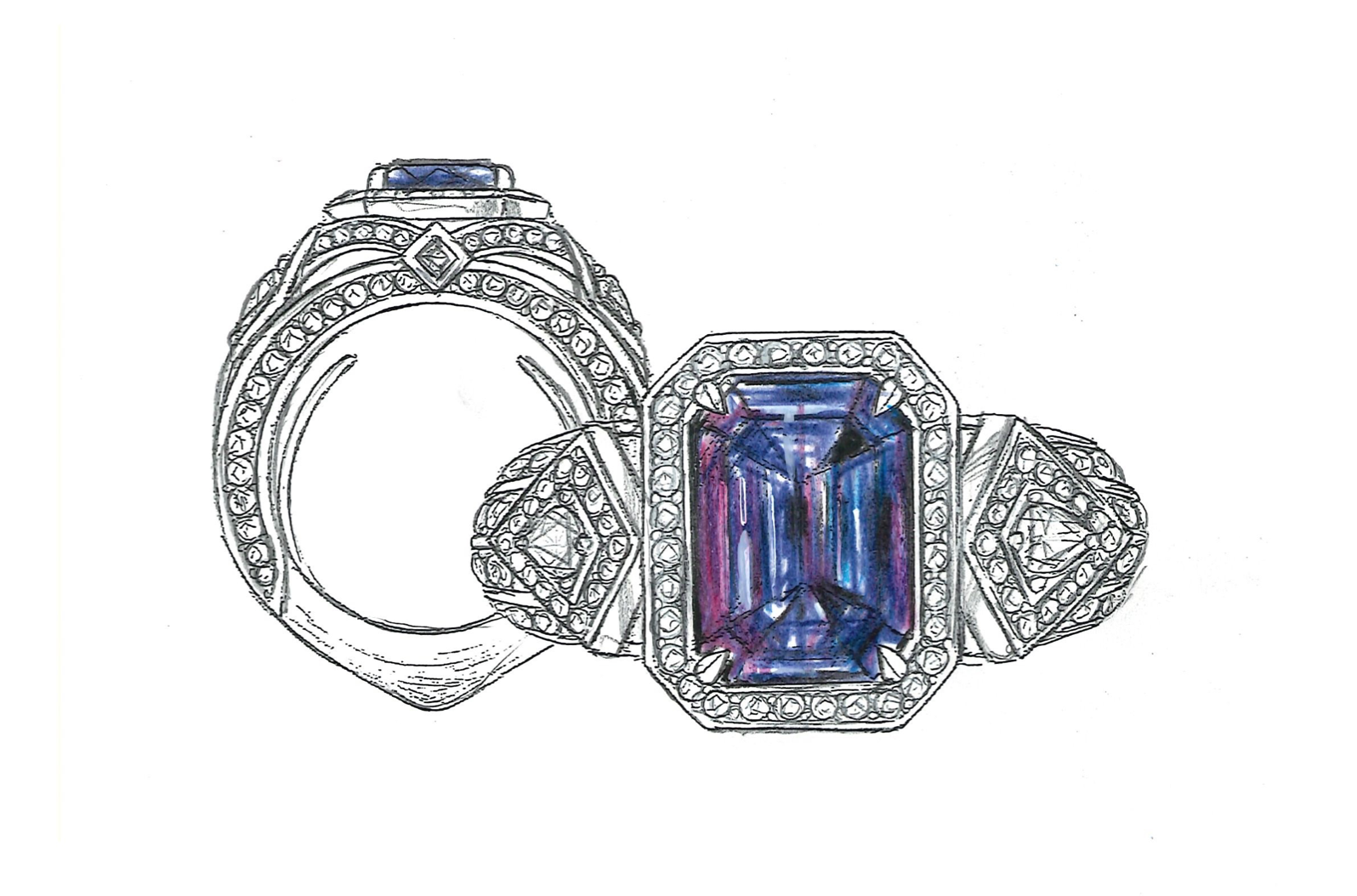 3.27ct Unheated Kashmir Sapphire Ring with D Flawless Diamonds set in 18K White Gold