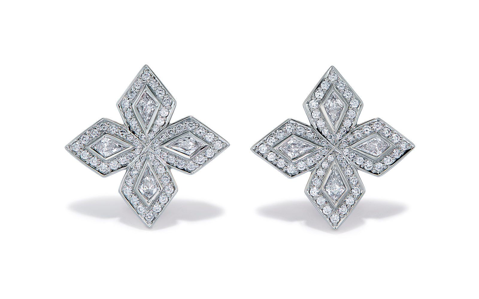 Classic Kite 1.36ct D Flawless Diamond Earrings set in 18K White Gold