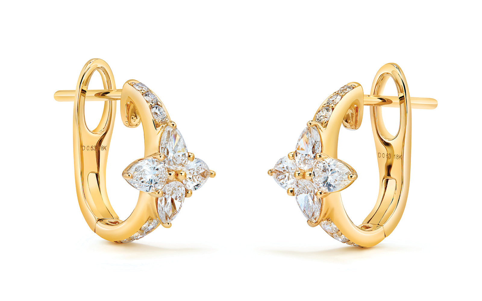 1.26ct D Flawless Diamond Earrings set in 18K Yellow Gold