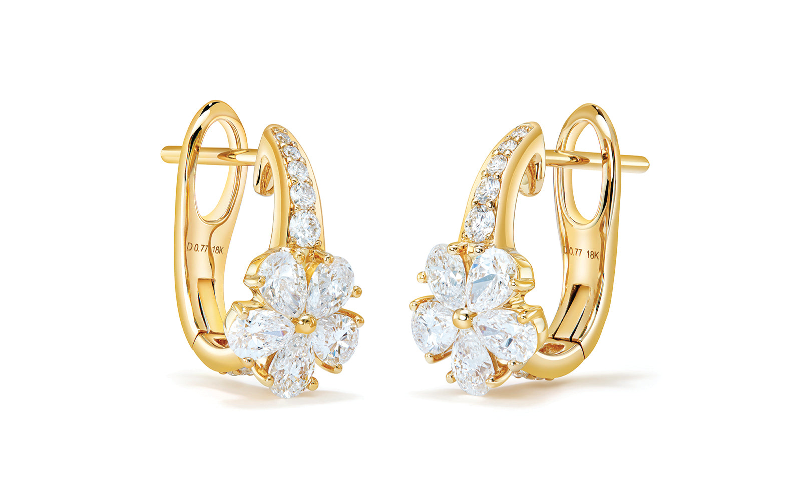 1.54ct D Flawless Diamond Earrings set in 18K Yellow Gold