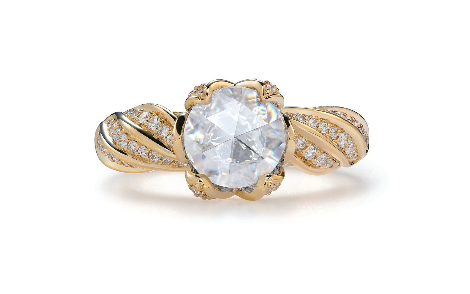 Kat Florence Vintage Diamond Ring with D Flawless Diamonds set in 18K Yellow Gold