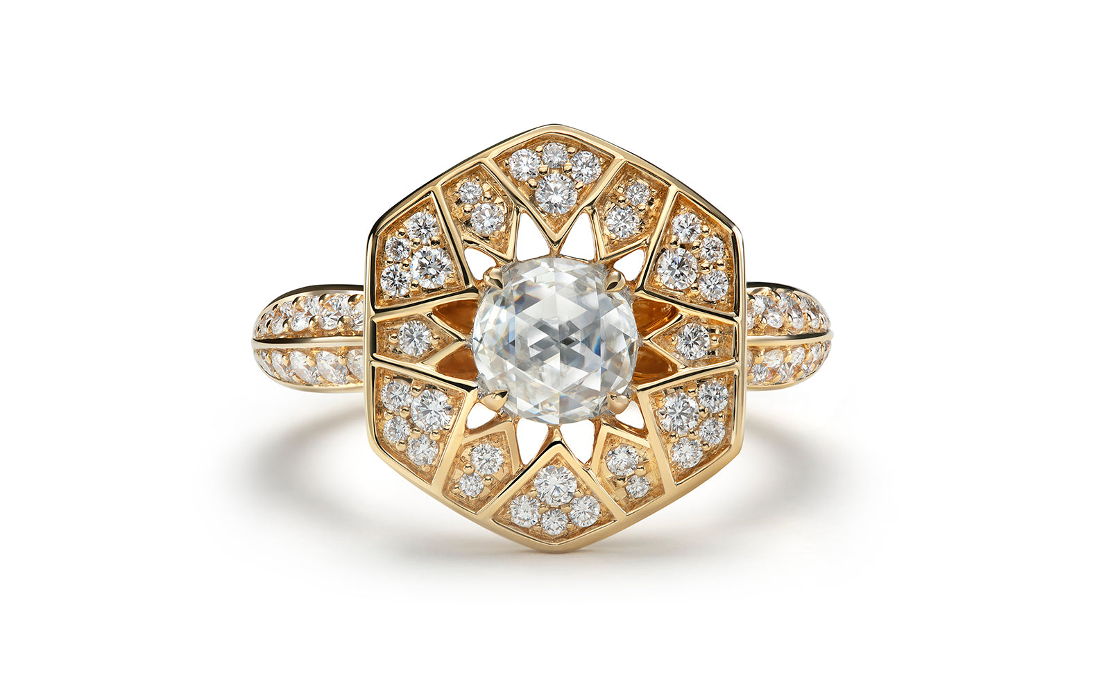 Kat Florence Vintage Diamond Ring with D Flawless Diamonds set in 18K Yellow Gold