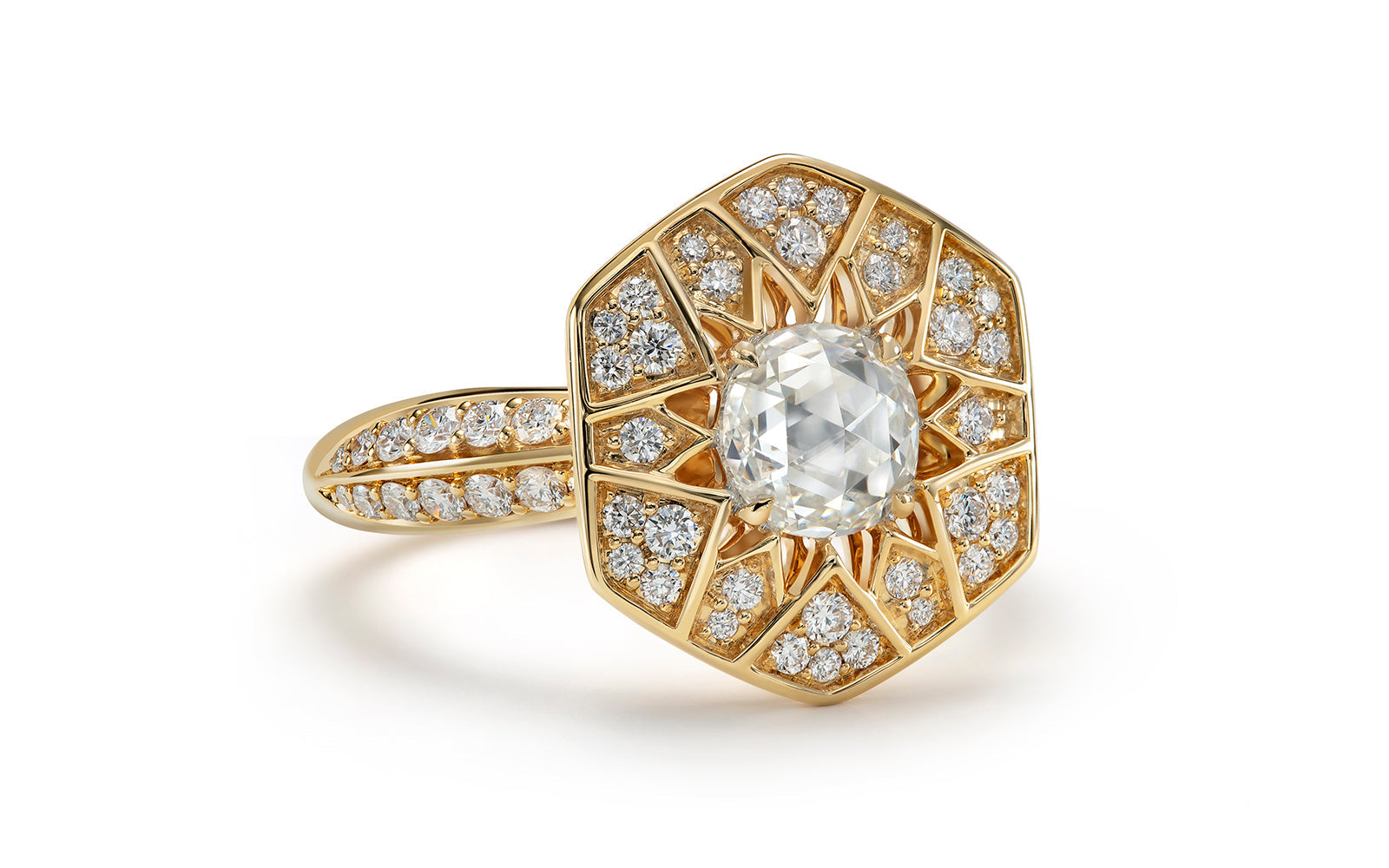 Kat Florence Vintage Diamond Ring with D Flawless Diamonds set in 18K Yellow Gold