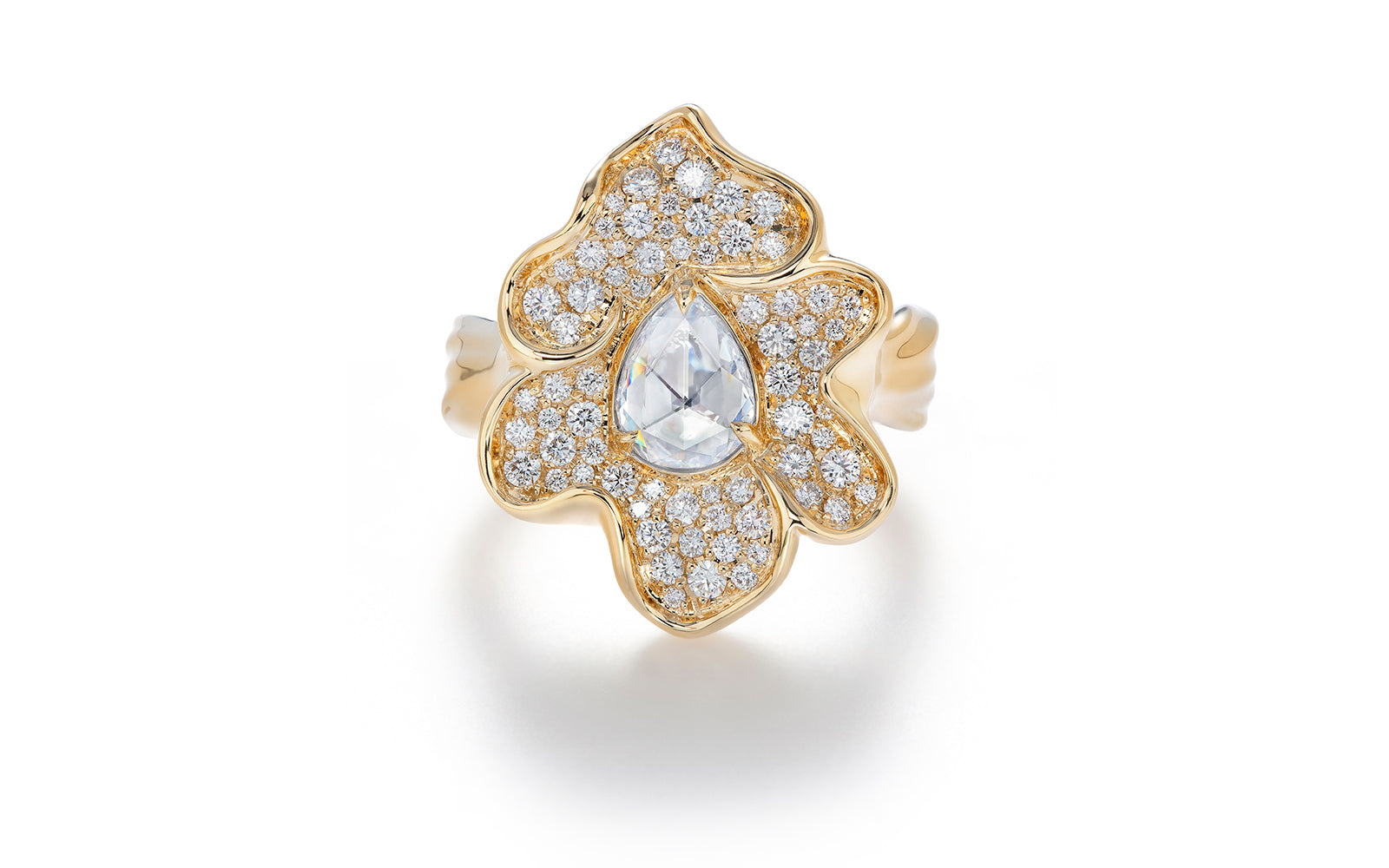 Kat Florence Vintage Diamond Ring with D Flawless Diamonds set in 18K Yellow Gold