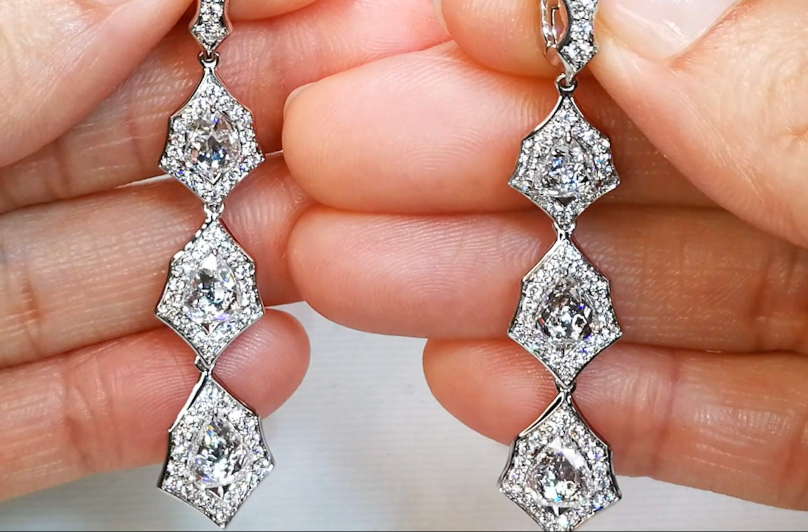 3.50ct Old World Rose Cut Diamond Earrings with D Flawless Diamonds set in 18K White Gold by Kat Florence