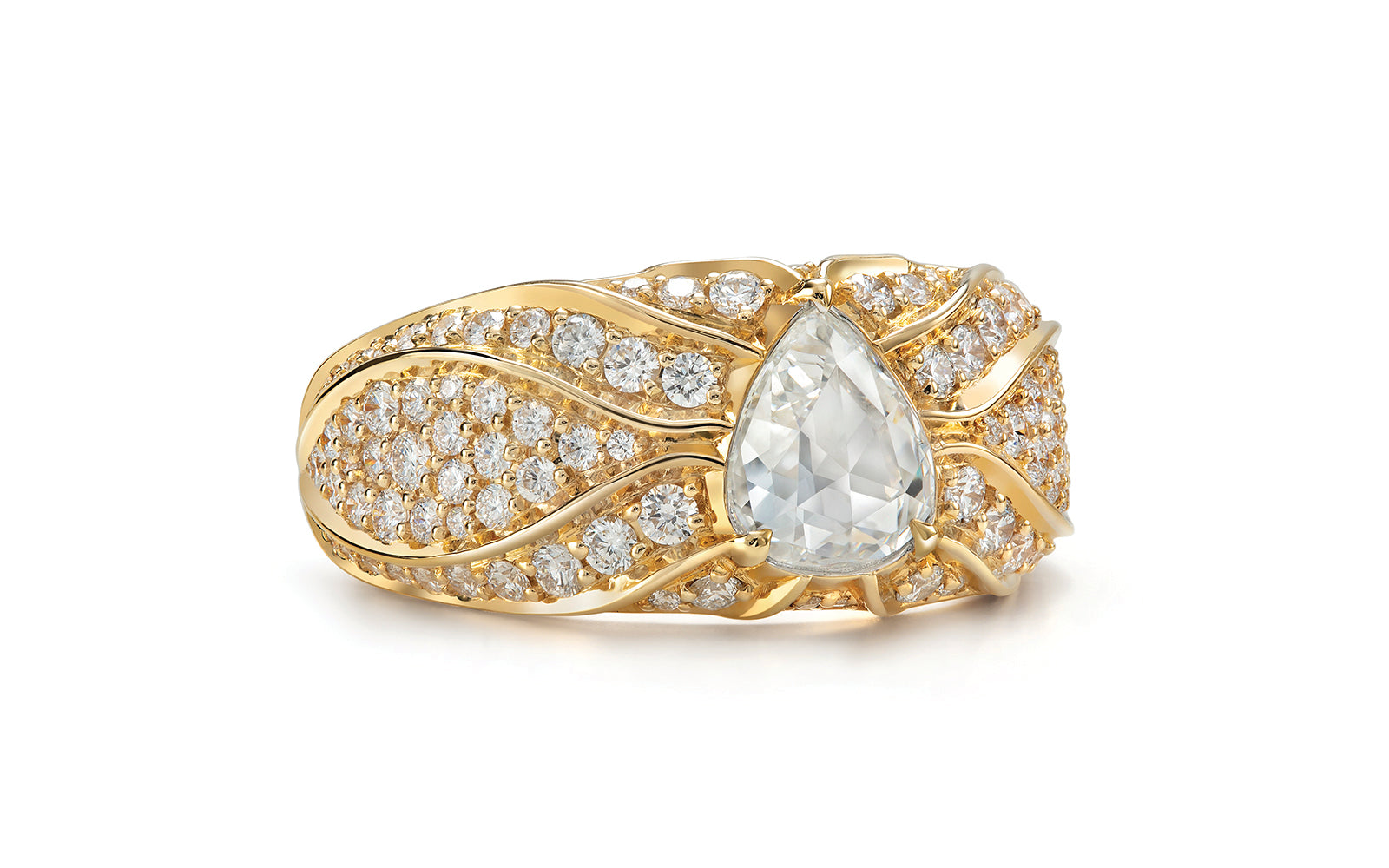 Kat Florence Vintage Diamond Ring with D Flawless Diamonds set in 18K Yellow Gold