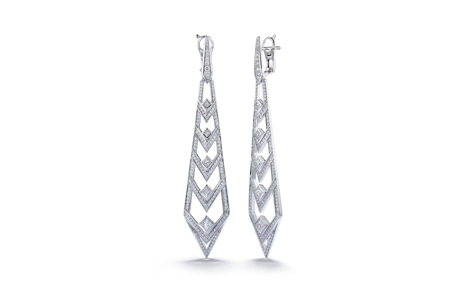Chevron Drops 1.52ct D Flawless Diamond Earrings set in 18K White Gold