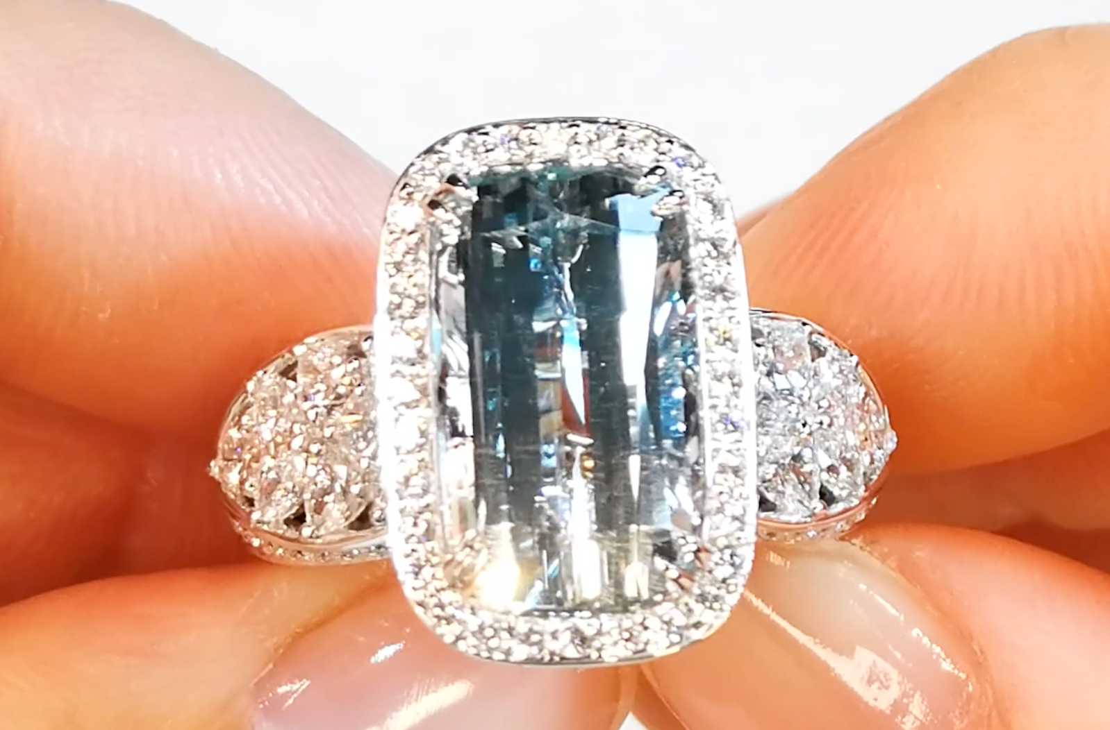 9.78ct Natural Flawless Bi Color Topaz Ring with D Flawless Diamonds set in 18K White Gold