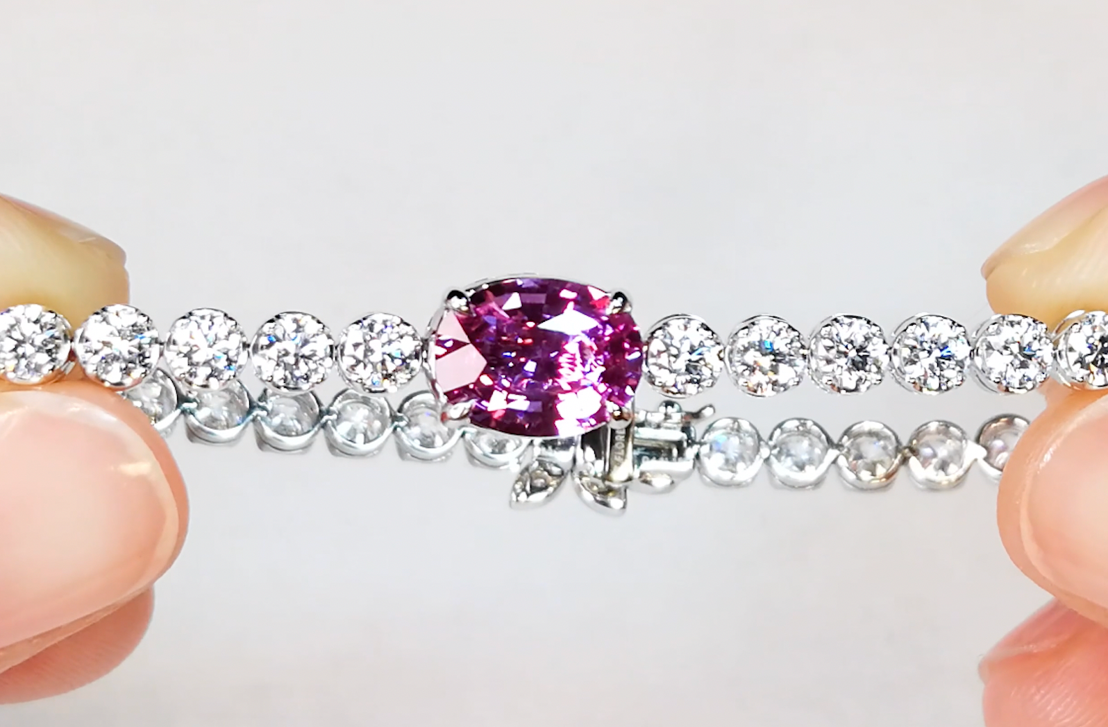 Unheated Ilakaka Pink Sapphire Bracelet with D Flawless Diamonds set in 18K White Gold