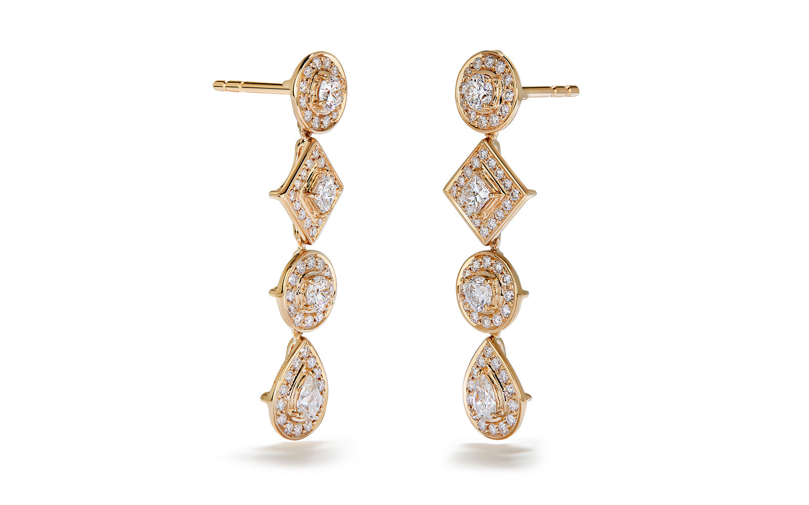 Long Diamond Drums 1.76ct D Flawless Diamond Earrings set in 18K Yellow Gold