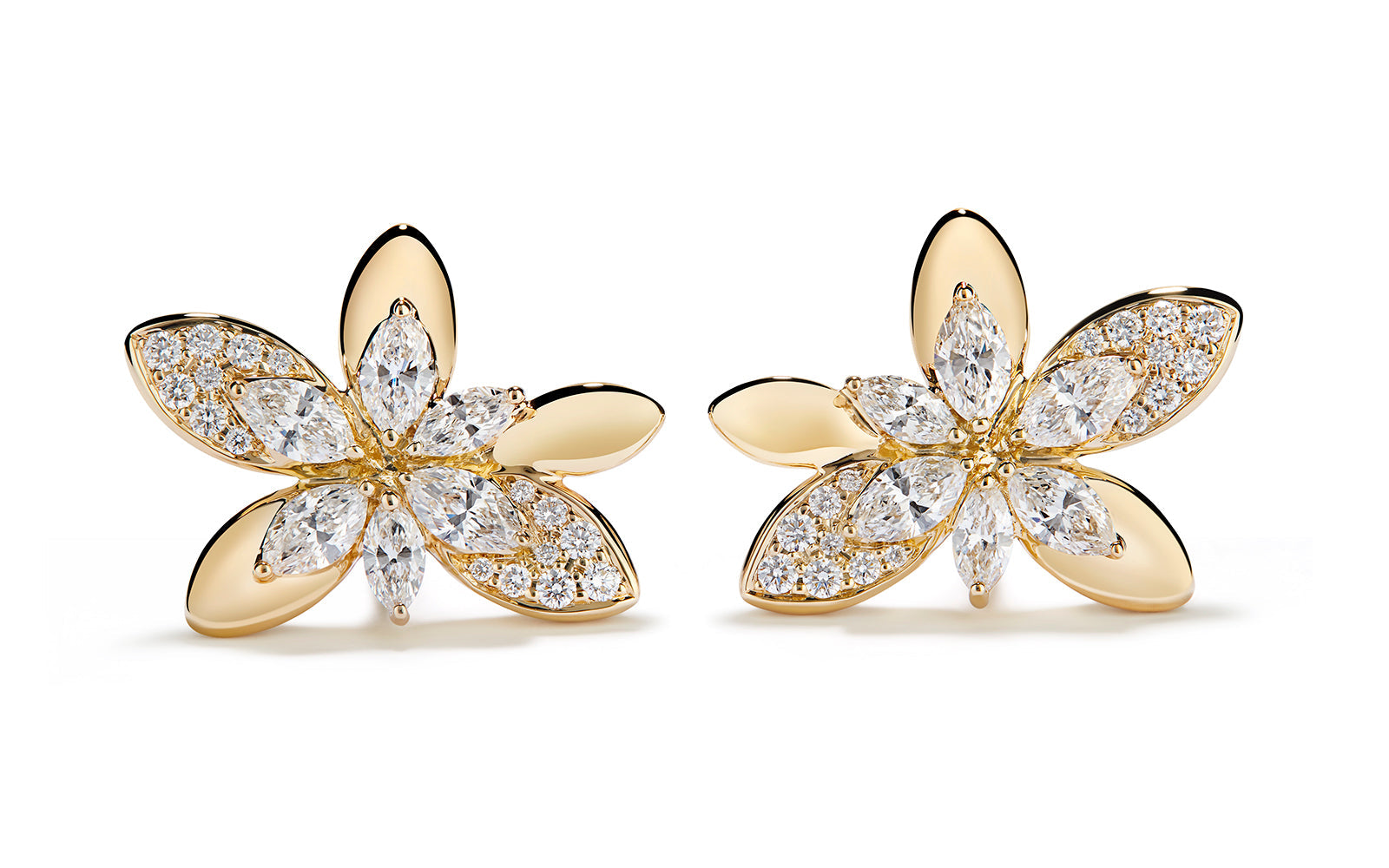 Lotus 1.32ct D Flawless Diamond Earrings set in 18K Yellow Gold