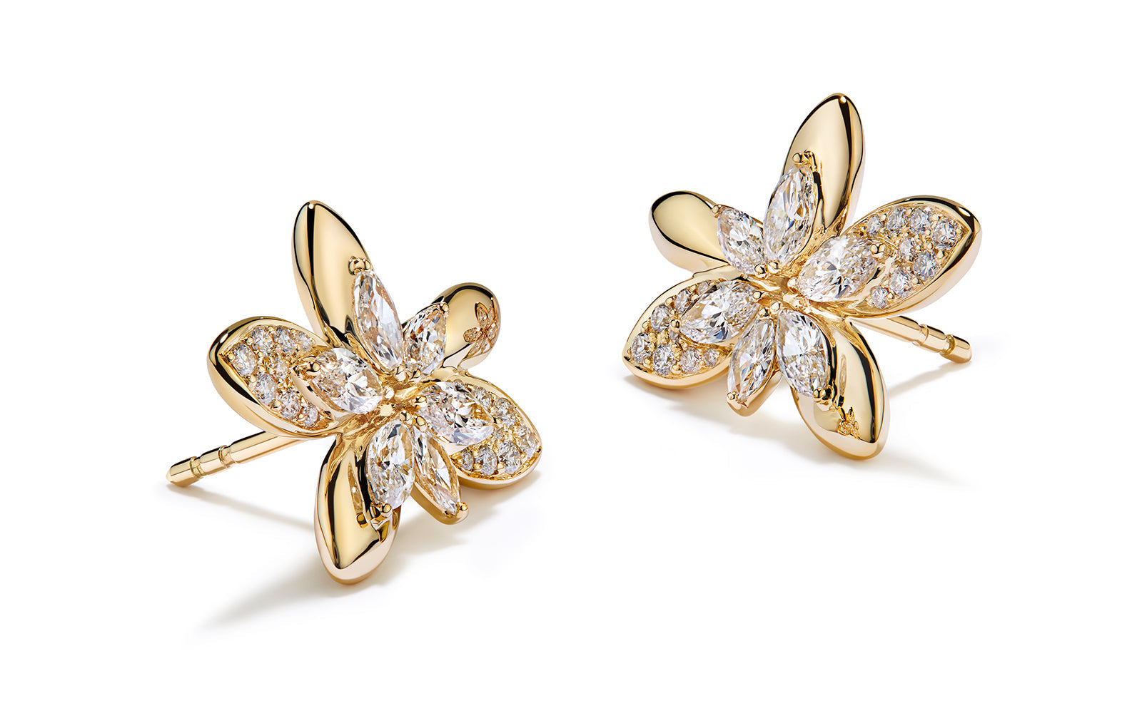 Lotus 1.32ct D Flawless Diamond Earrings set in 18K Yellow Gold