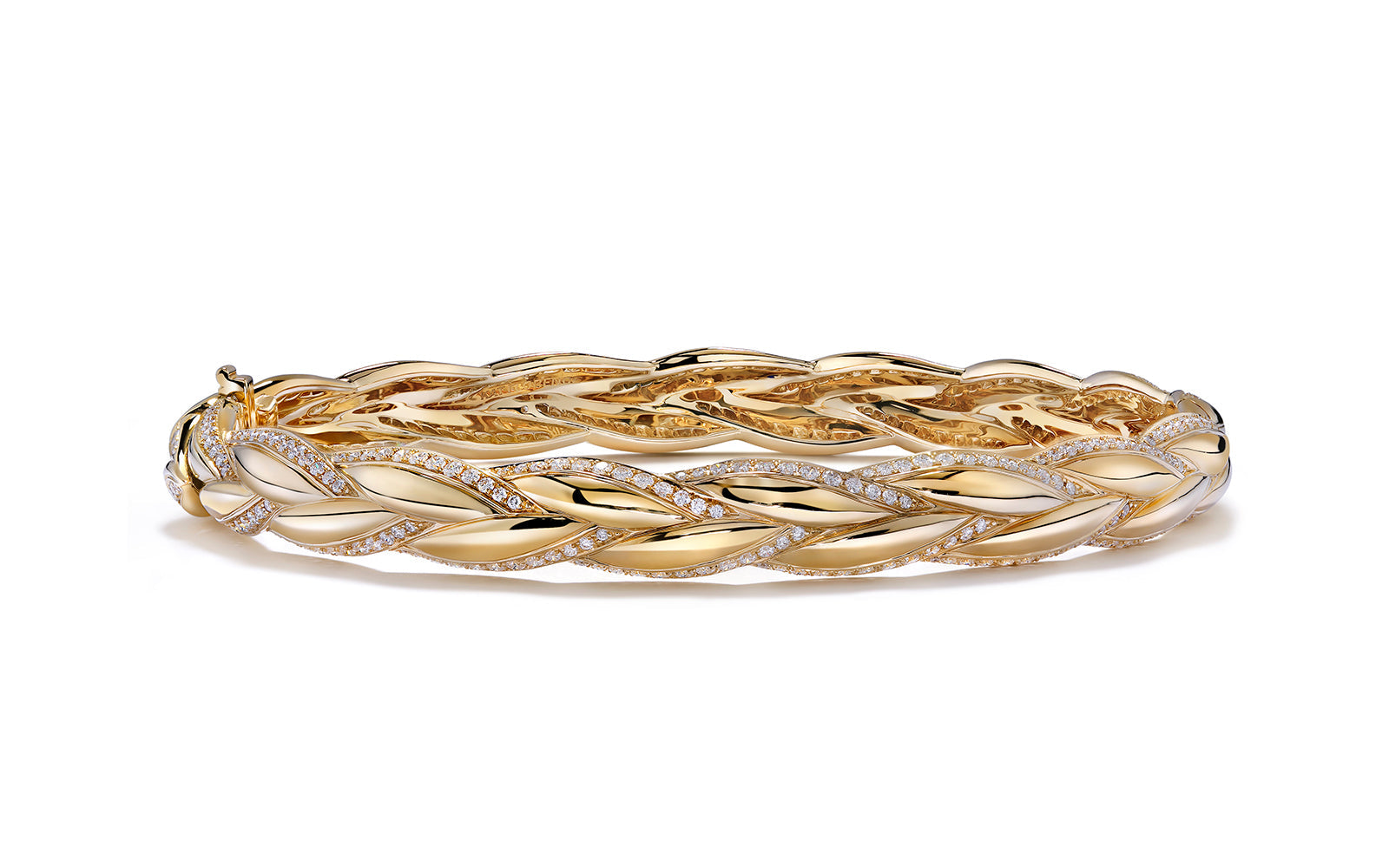 Braided Leaves 2.24ct D Flawless Diamond Bangle set in 18K Yellow Gold
