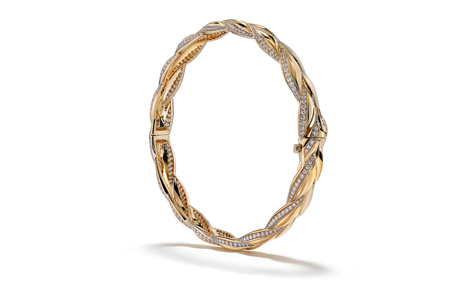 Braided Leaves 2.24ct D Flawless Diamond Bangle set in 18K Yellow Gold