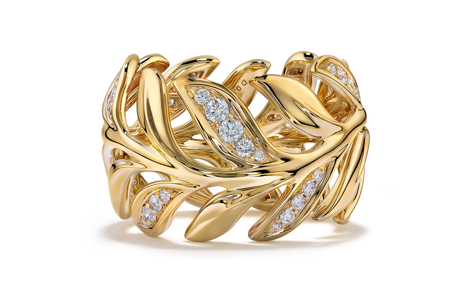 0.62ct Bended Leaf D Flawless Diamond Ring set in 18K Yellow Gold