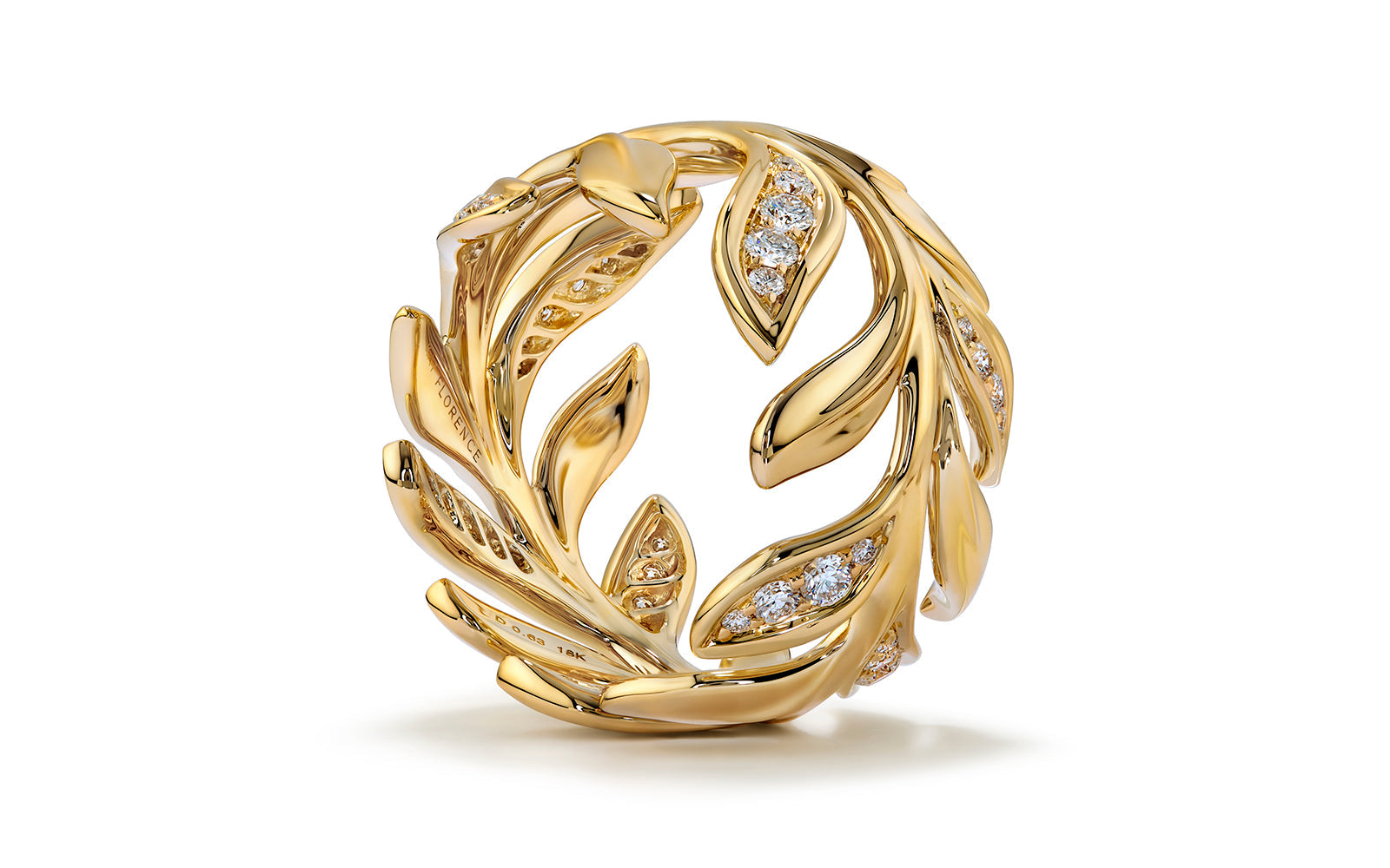 0.62ct Bended Leaf D Flawless Diamond Ring set in 18K Yellow Gold