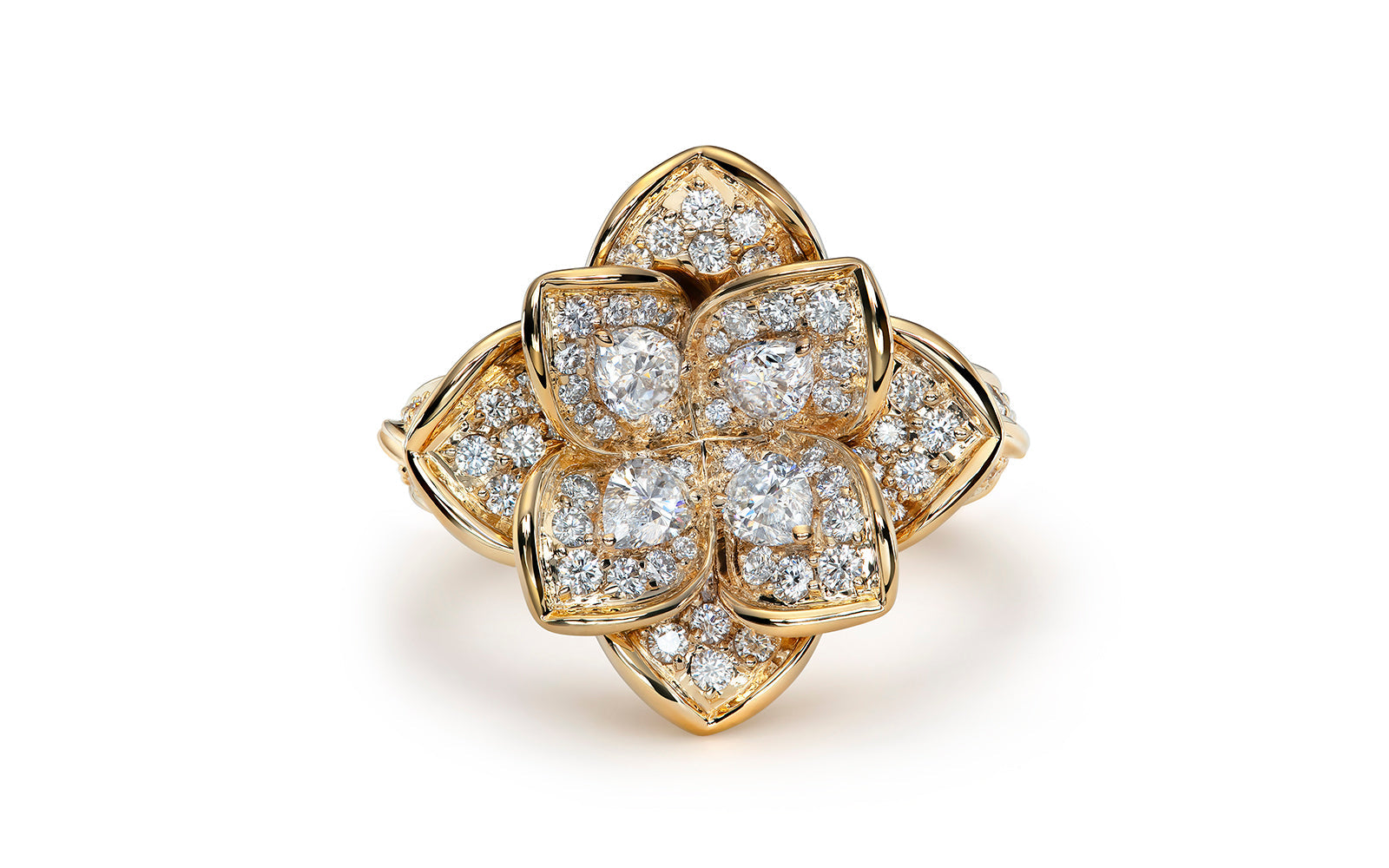 Lotus 1.65ct D Flawless Diamond Ring set in 18K Yellow Gold