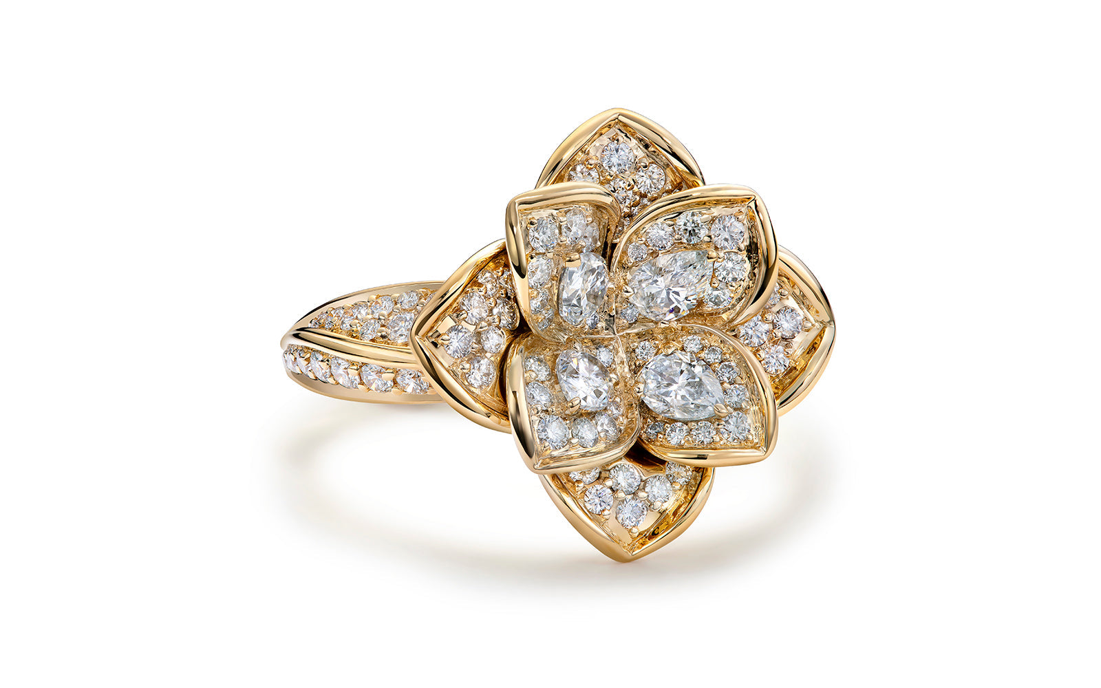 Lotus 1.65ct D Flawless Diamond Ring set in 18K Yellow Gold