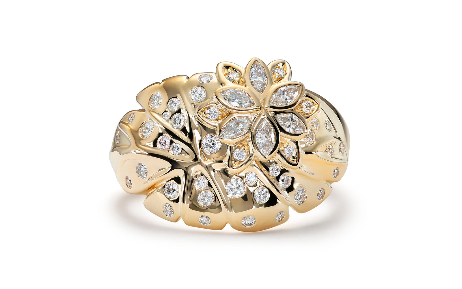 0.56ct LilyPad D Flawless Diamond Ring set in 18K Yellow Gold