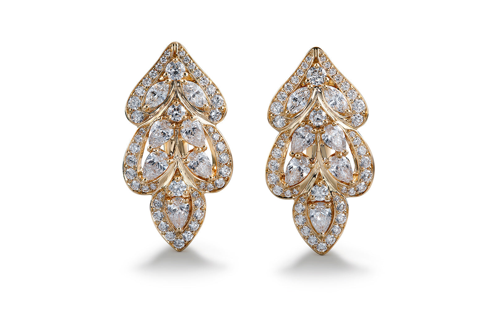 Petal Drop 2.16ct D Flawless Diamond Earrings set in 18K Yellow Gold