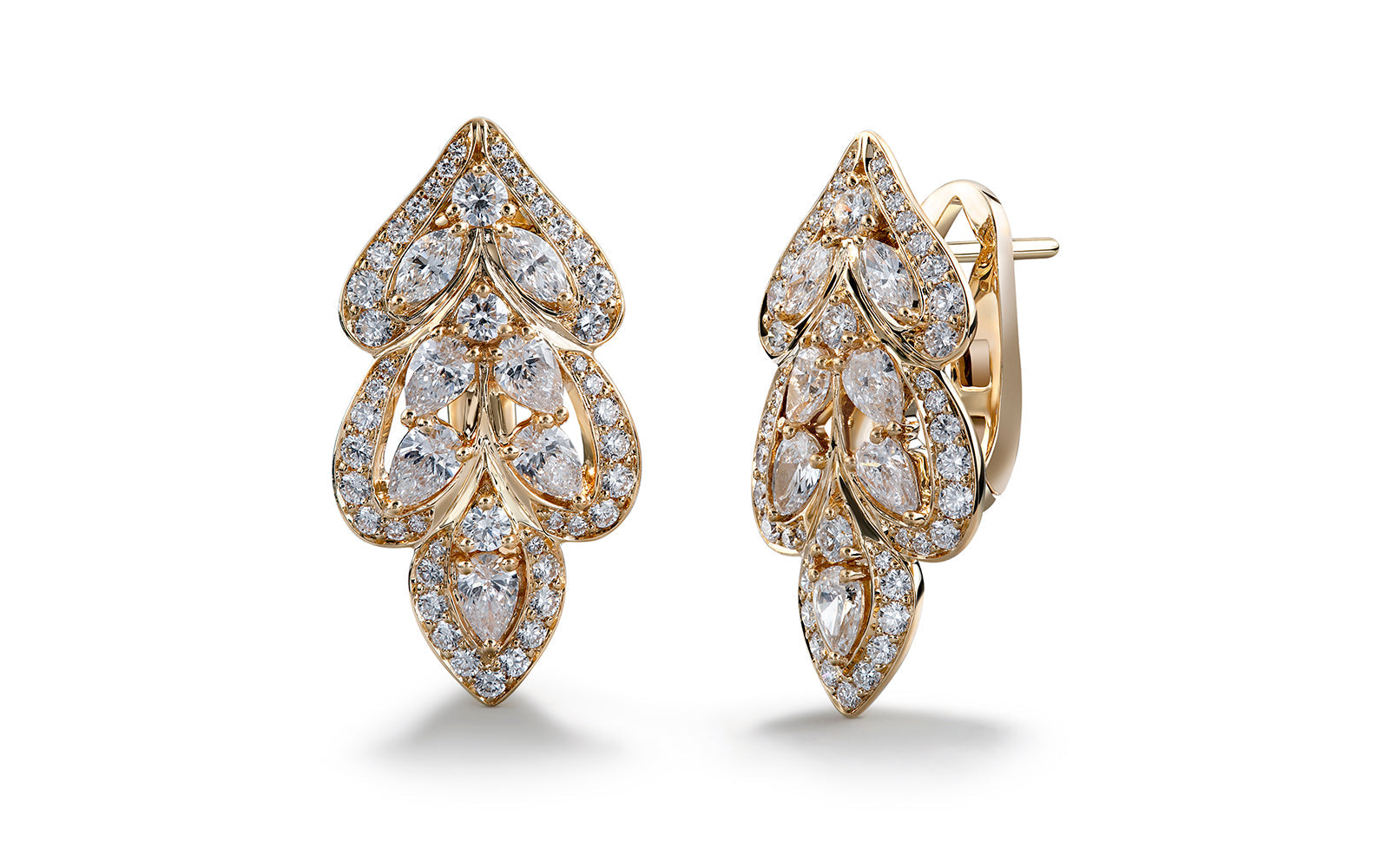 Petal Drop 2.16ct D Flawless Diamond Earrings set in 18K Yellow Gold