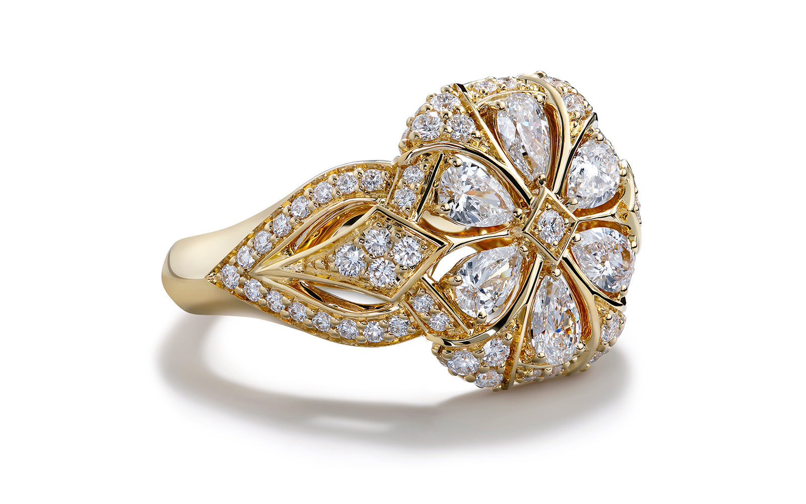 1.71ct Irish Flowers D Flawless Diamond Ring set in 18K Yellow Gold