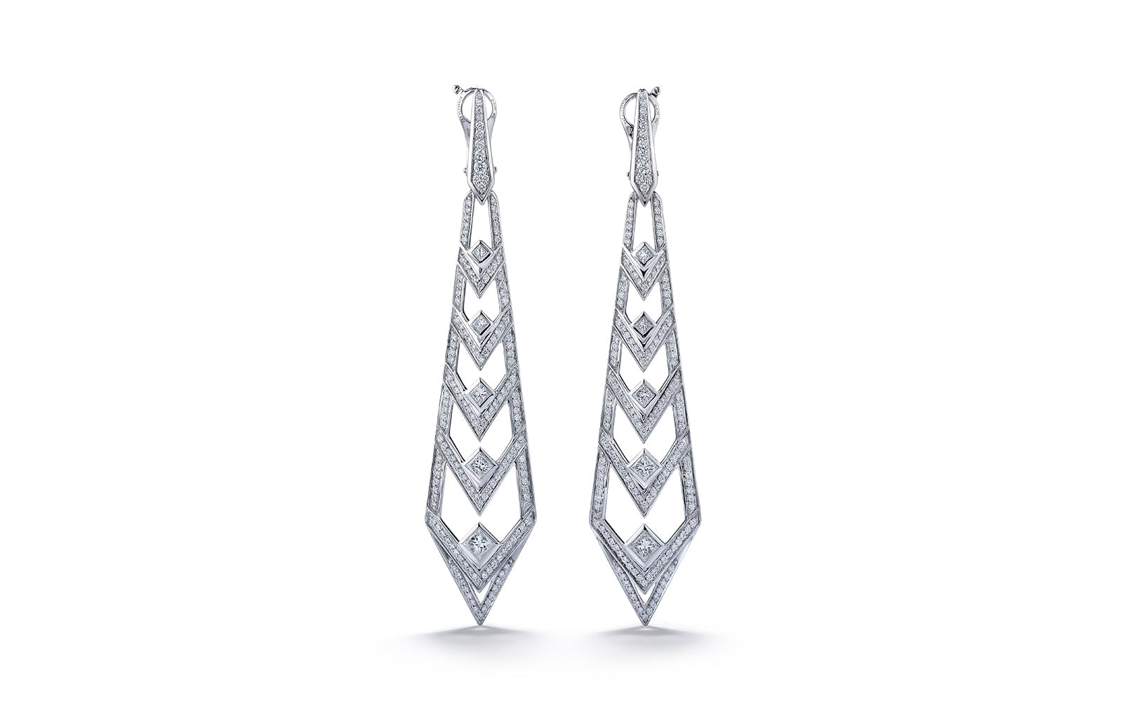 Chevron Drops 1.52ct D Flawless Diamond Earrings set in 18K White Gold