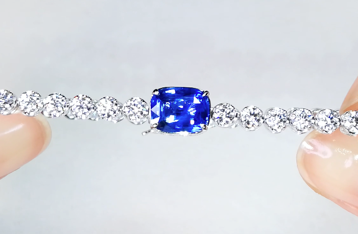 2.04ct Unheated Ceylon Blue Sapphire Bracelet with 4.71ct D Flawless Diamonds set in 18K White Gold